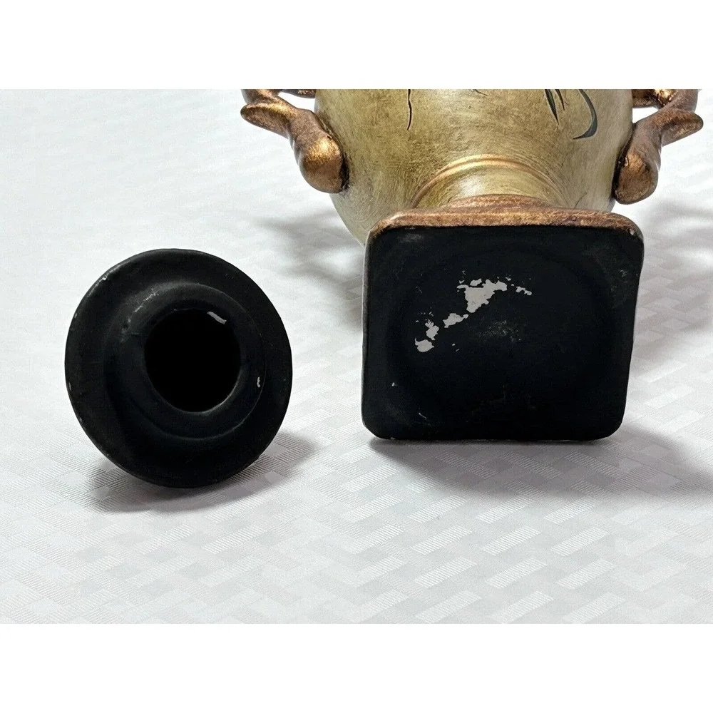 Floral Art Handpainted Ceramic Gold Urn Handle Pedestal Vase‎ W/ Lid